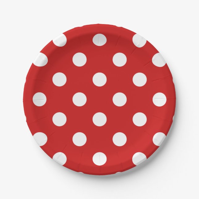 Red and White Polka Dot Pattern Paper Plate (Front)