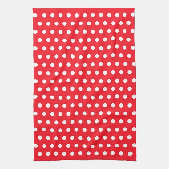 Red and White Polka Dot Pattern. Spotty. Kitchen Towel (Vertical)