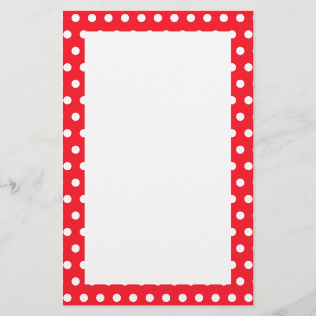 Red and White Polka Dot Pattern. Spotty. Stationery (Front)