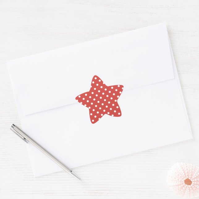 Red and White Polka Dot Pattern Star Sticker (Envelope)