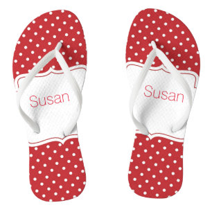 Red and White Polka Dot Personalized Flip Flops