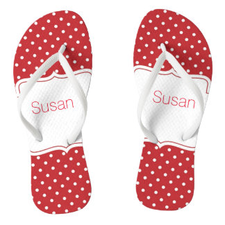 Red and White Polka Dot Personalized Flip Flops
