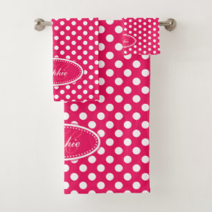 Red and white polka dot personalized towels