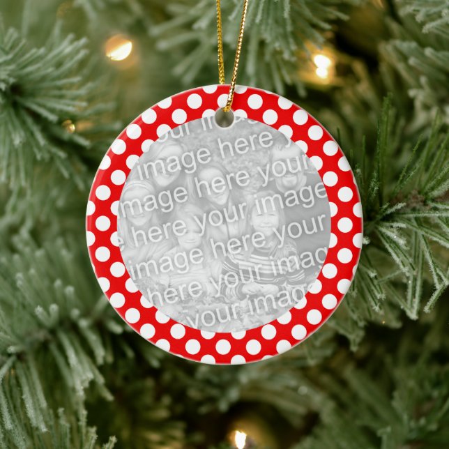 Red and White Polka Dot Photo Ceramic Ornament (Tree)