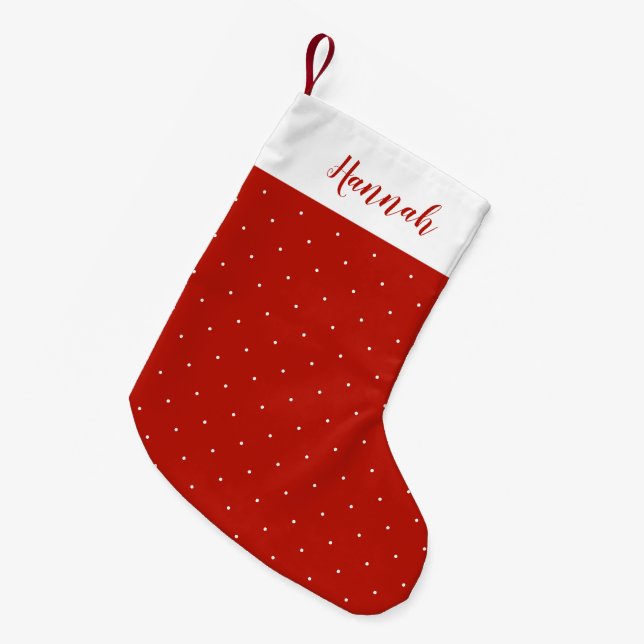 Red and White Polka Dot Small Christmas Stocking (Front (Hanging))