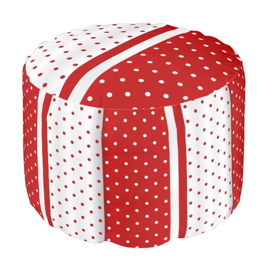 Red and White Polka Dot Stripes Pouf