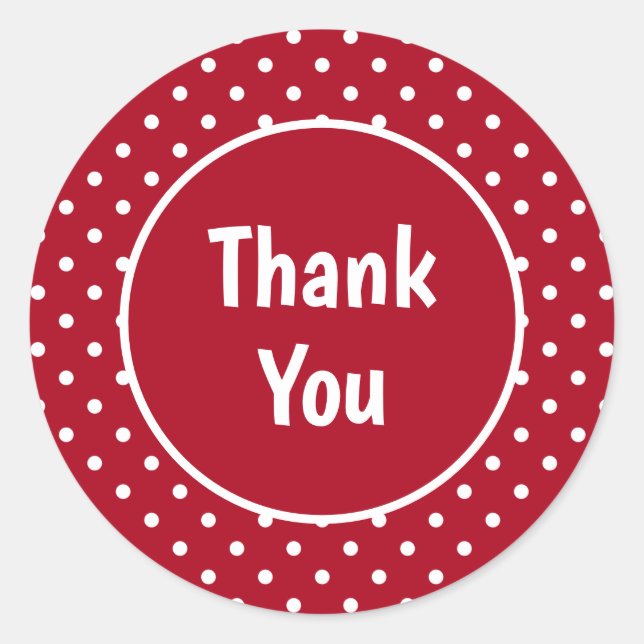 Red and White Polka Dot Thank You Classic Round Sticker (Front)