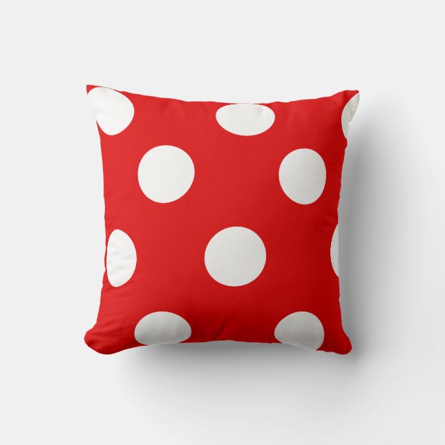 Red and White Polka Dot Throw Pillow (Front)