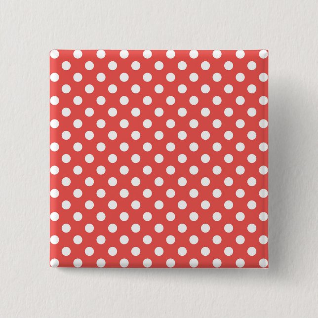 Red and White Polka Dots 2 Inch Square Button (Front)