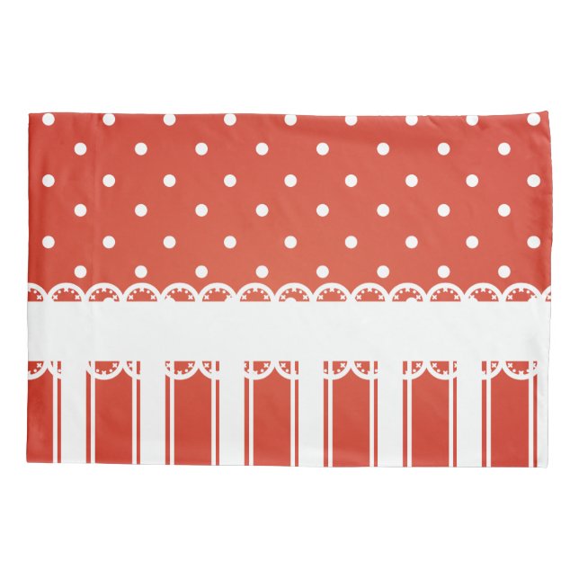 Red and White Polka Dots and Stripes Pillowcase (Back)