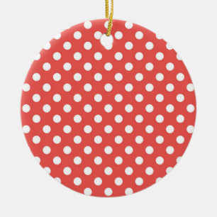 Red and White Polka Dots Ceramic Ornament