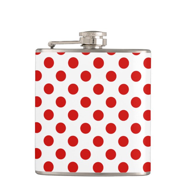 Red and white polka dots hip flask (Front)
