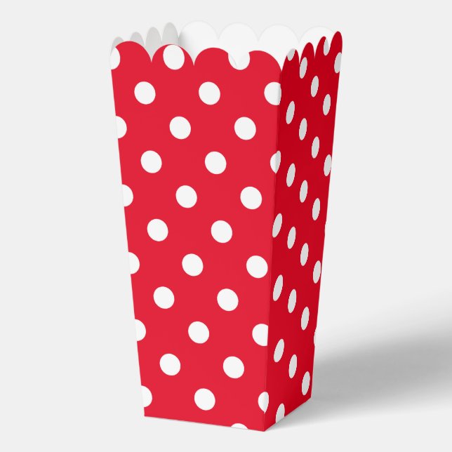 Red and white polka dots pattern custom popcorn favor box (Front)