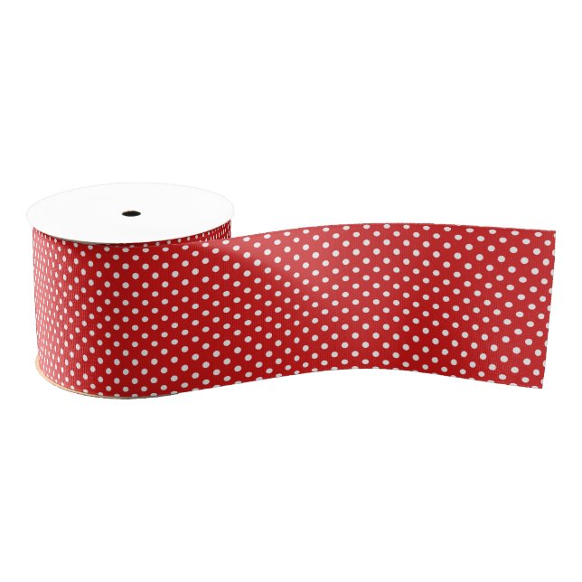 Red and White Polka Dots Pattern Grosgrain Ribbon (Spool)