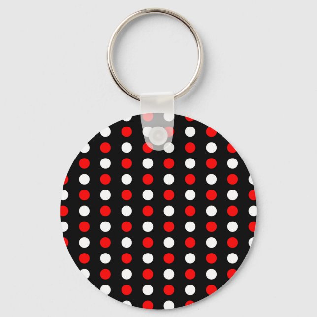 Red and white polka dots pattern keychain (Front)