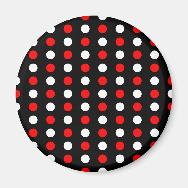 Red and white polka dots pattern magnet (Front)