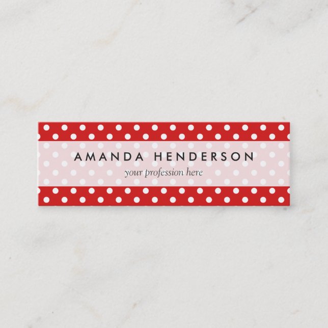 Red and White Polka Dots Pattern Mini Business Card (Front)