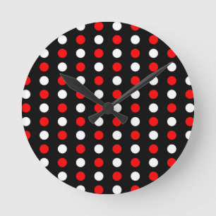 Red and white polka dots pattern round clock