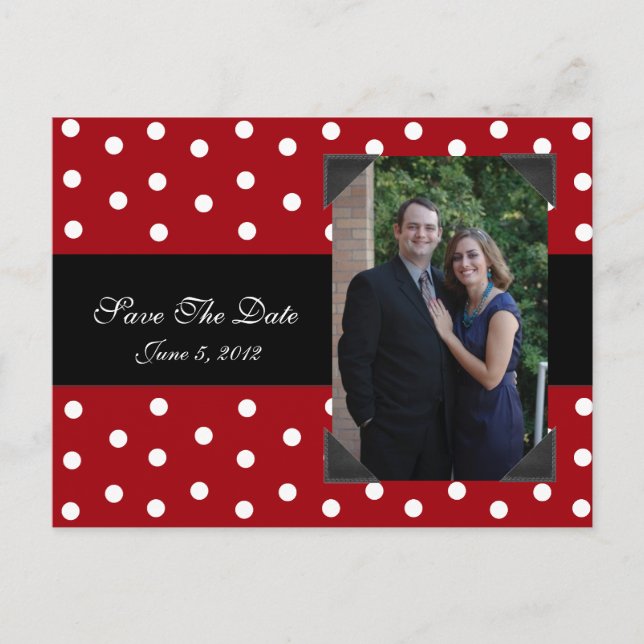 Red and White Polka Dots Save the Date post card (Front)