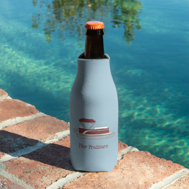 Red and White Pontoon Boat Personalized Bottle Cooler (In Situ Pool)
