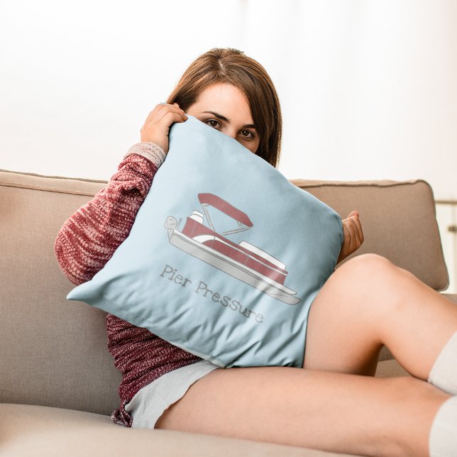 Red and White Pontoon Boat Personalized Throw Pillow (Creator Uploaded)