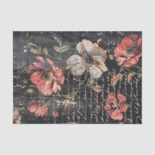 Red and White Poppies and Text on Black BG Tissue Tissue Paper