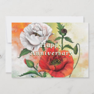 Red and White Poppies Anniversary Card