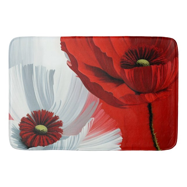 Red and White Poppies Bath Mat (Front)