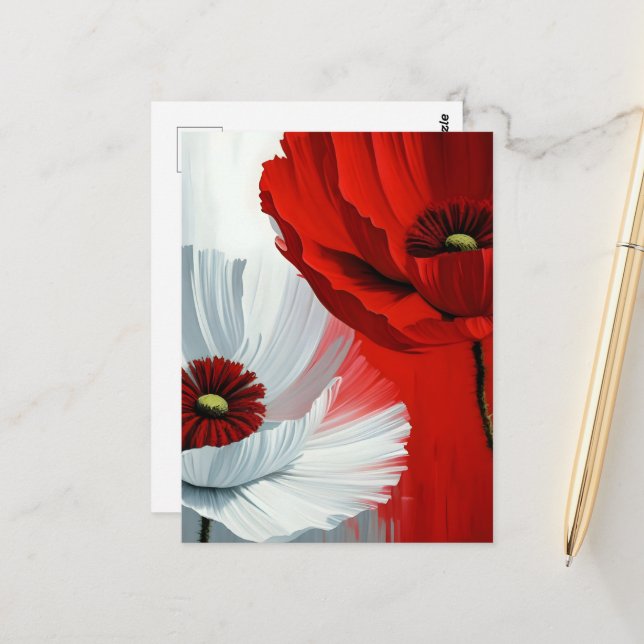 Red and White Poppies Postcard (Front/Back In Situ)