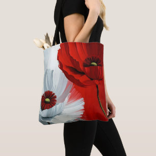 Red and White Poppies Tote Bag
