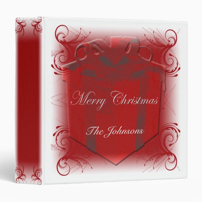 Red and White Present Swirl Christmas Album Binder (Front/Spine)