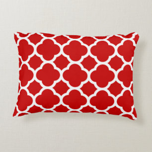 Red and White Quatrefoil Pattern Decorative Pillow
