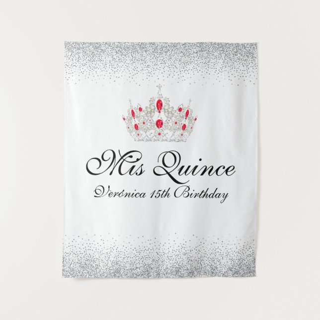 Red and White Quinceanera Photo Booth Tapestry (Front)