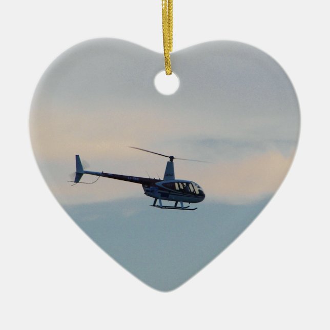 Red and White R44 Helicopter Ceramic Ornament (Front)