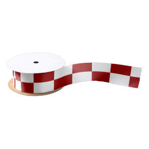 Red and White Rectangles Ribbon Satin Ribbon