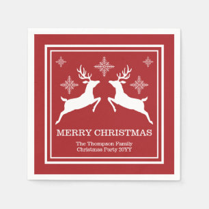 Red And White Reindeers With Snowflakes Christmas Napkin