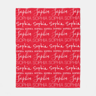Red and White Repeating Personalized Name  Fleece Blanket