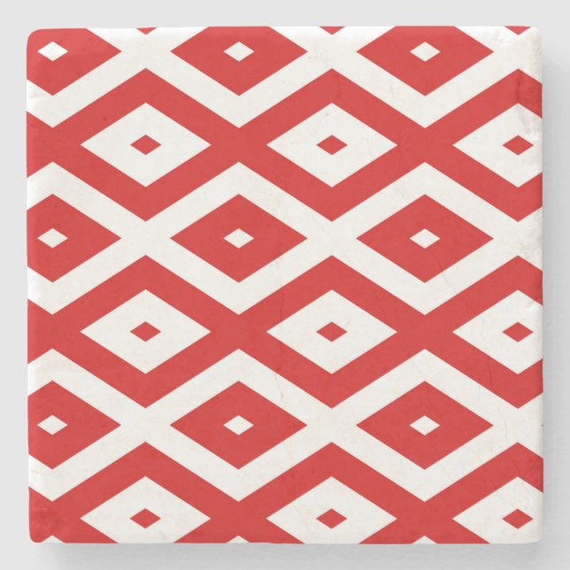 Red and White Rhombus Pattern Coffee Mug Paper Cup Stone Coaster (Front)