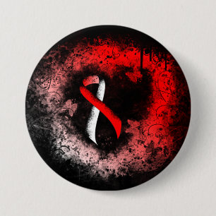Red and White Ribbon Grunge Heart 3 Inch Round Button