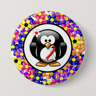 Red and White Ribbon Penguin 3 Inch Round Button