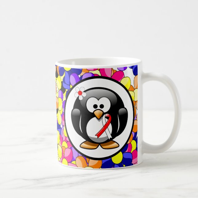 Red and White Ribbon Penguin Coffee Mug (Right)