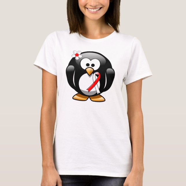 Red and White Ribbon Penguin T-Shirt (Front)