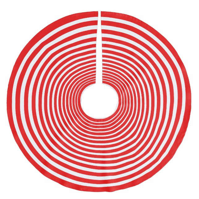 Red and White Rings Brushed Polyester Tree Skirt (Front)