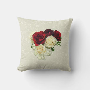 Red and White Rose Heart Throw Pillow