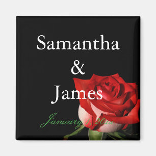 Red and White Rose Personalized Wedding Magnet