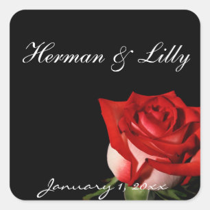 Red and White Rose Personalized Wedding Square Sticker