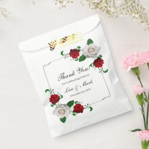 Red And White Roses Christmas Wedding Favour Bag