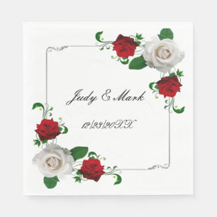 Red And White Roses Christmas Wedding Napkin