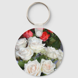 Red and white roses floral arrangement keychain