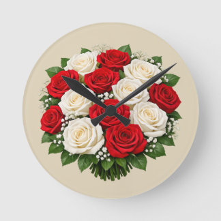 Red and white roses round clock